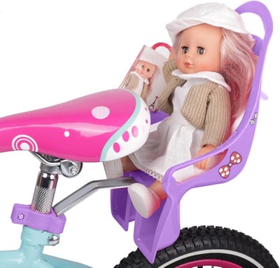 Poppenfietszitje voor meisjesfietsen, kinderfiets poppenzitje met stickers voor meisjes, zitpop, babypop-fietsendrager, babypoppen fietsendrager voor poppen, kinderfiets accessoires
