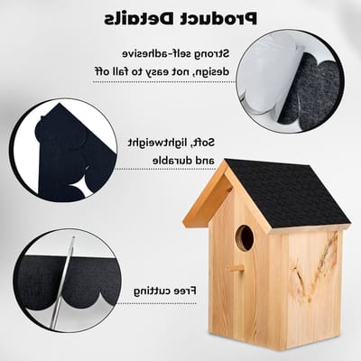Set van 32 dakbedekking voor vogelhuisjes, watervaste bitumen shingles, snijbaar, mini stickers, dakpannen, geschikt voor konijnenhuizen en modelbouw, zwart