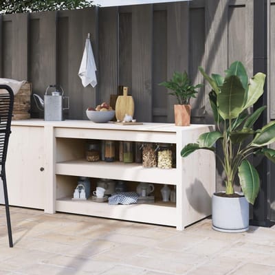 Tuinkast - Buitenkeuken kast - Opbergen keukengerei - Massief grenenhout - 106 x 55 x 64 cm - Wit