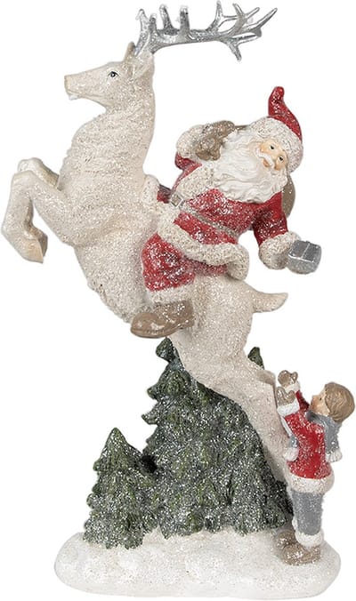 Clayre & Eef Beeld Kerstman 33 cm Rood Wit Polyresin