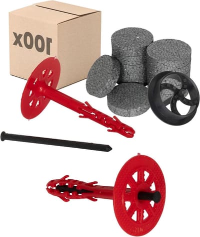 Isolatiepluggen Set - Gevelisolatie pluggen - Isolatie Bevestigen - ETA-gecertificeerd - Ø10x180mm - Rood