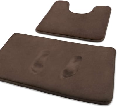 Zachte en Absorberende Badmat Set van Geheugenfoam, Antislip U-Vormige Contourmat voor Badkamer en Douche, Machinewasbaar en Comfortabel (Bruin)