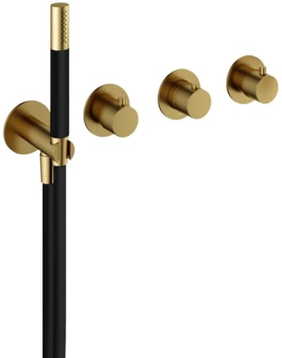 Hotbath Cobber - Afbouwdeel voor Inbouw Douchethermostaat - 2 Stopkranen - Geborsteld Messing Pvd - V04