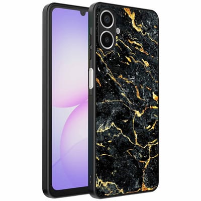 Geschikt voor Samsung Galaxy A07 Telefoonhoesje met Zwart Goud Marmer Opdruk - TPU Backcover Case Black Gold Marble Design - Zwart Goud - Smartphonica geschikt voor Samsung Galaxy A07