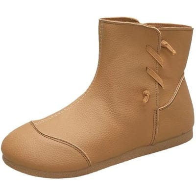 Maat 42 Dames Herfst Dunne Laarzen Retro Bruin Zacht Leer Enkellaarsjes Mode Rijlaarzen Comfortabele Platte Schoenen Elastische Instappers 42