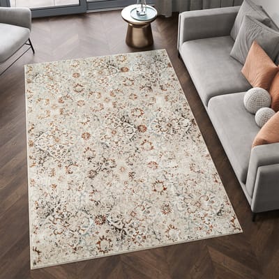 Tapiso Retro Vloerkleed Beige Vintage Gebloemd Woonkamer Tapijt Maat- 120x170