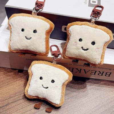 Porte-clés Pain Grillé Pendentif Poupée Nourriture Peluche Dessin Animé Anneau de Clé de Voiture Breloques de Sac à Dos Accessoires Décor de Sac China Mainland black