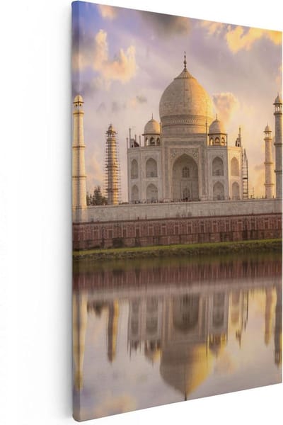 Artaza Canvas Schilderij India - 20x30 cm - Klein - Wanddecoratie Taj Mahal - Muurdecoratie Skyline - Kamer Accessoires