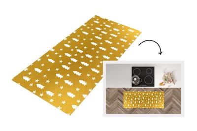 Keukenloper - Loper keuken - Kerstbomen - Goud - Wit - Patroon - 120x50 cm - Keukenloper vinyl