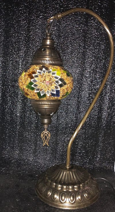 Handgemaakte Turkse bruine tafellamp in glas met mozaïekstenen - Oosterse sferen nachtlamp ca. 45cm