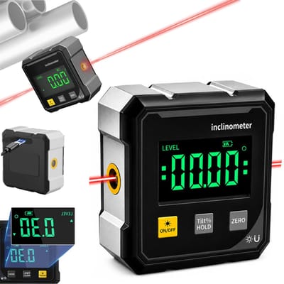 VHV - Hoekmeter - Digitale hoekmeter - Magnetische hellingmeter - Met laser - Waterpas - LCD display - Voor tafelzaag en houtbewerking - Nauwkeurig - 6*3cm - Zwart