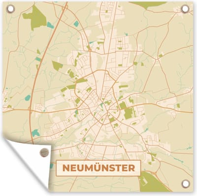 Tuin poster Neumünster - Vintage - Kaart - Stadskaart - Plattegrond - 200x200 cm - Tuindoek