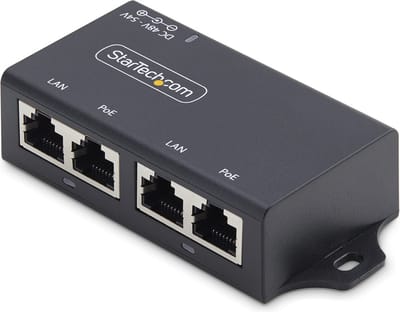 StarTech.com 2-Port Gigabit Midspan PoE+ Injector, 10/100/1000Mbps, PoE+ (802.3af/at), 30W, 1Gbps Ethernet, Wandmonteerbaar, Onbeheerde Inline Power Over Ethernet