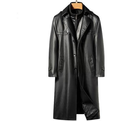Herfst en Winter Leer Leren Jas Heren Middelbare Leeftijd Verdikt Lang Knielengte Leer Windjack Gewatteerde Verdikte Jas Tide XXXXXL