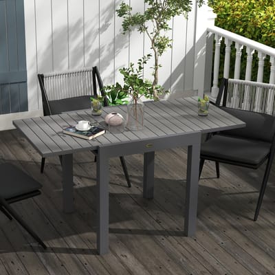 REDOM - Uitschuifbare Tuintafel - Lattenstructuur - Rustieke Stijl - Voor Balkon En Tuin - Aluminium - Grijs - 81/162 X 80 X 75 Cm