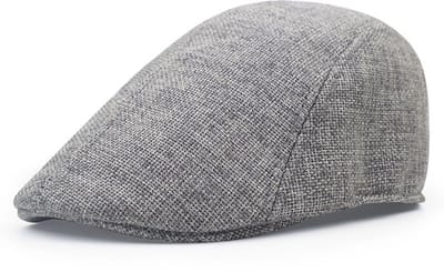 Katoen-linnen baret-retro pet-voor senioren-vlakke pet-effen kleur-nieuwspet-maat 58 cm-universeel Grijs