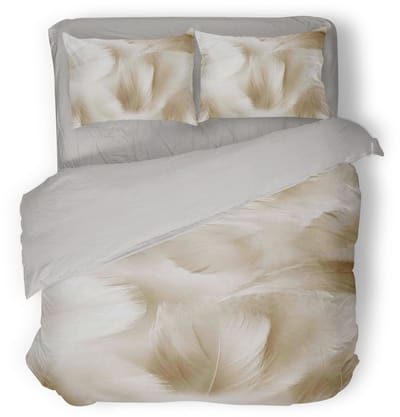 Eleganzzz Dekbedovertrek Feathered Bliss - Sandy Beige - Dekbedovertrek 200x200/220cm - Micropercal -Tweepersoons - Dekbedovertrekken - Veren Dekbedovertrek