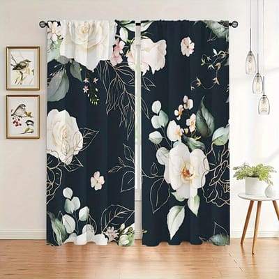 2 stuks Bloem Stijlvol Zonnebloem Gordijn Digitale Print Perfect Voor Woonkamer, Slaapkamer, Kantoor, Prinsessenkamer, En Huisdecoratie W60H60(CM)x2pcs&Rod Pocket gray