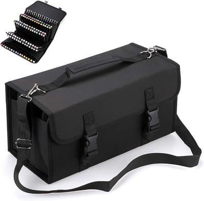 Grote capaciteit multilayer canvas marker case met schouderriem voor Primacolor en Copic Sketch markers, ideaal als lippenstiftopslag (Zwart)