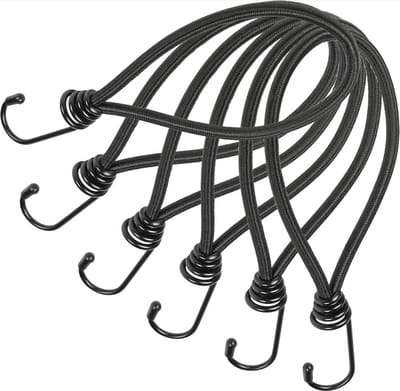 CHPN - Spin - Spanelastiek - Zwart - Spanners - Spanelastiek met Haak - 6 stuks - Kampeer artikelen - Survival - Spanbandjes - 20CM
