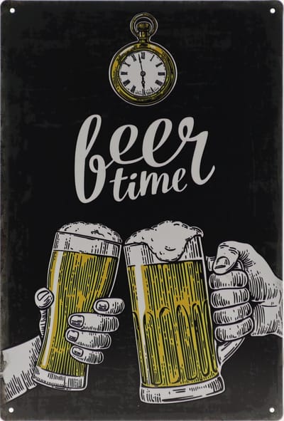 Wandbord – Bier - Beer Time - Retro - Wanddecoratie – Reclame bord – Restaurant – Kroeg - Bar – Cafe - Horeca – Metal Sign – 20x30cm