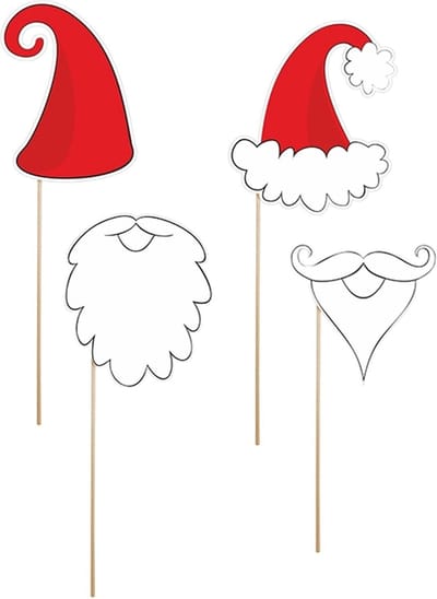 PARTYDECO - 4 delige kerstman photobooth set - Decoratie > Feest spelletjes