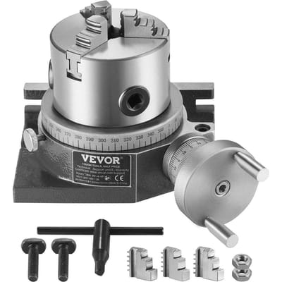 Draaiontafel voor Freesmachines, 100 mm, Horizontaal Verticaal Model Precisie Frees Draaitafel, met 80 mm 3-klauwplaat M10 T-Bouten Moeren, voor