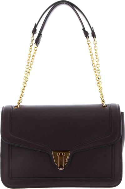 COCCINELLE Leren Schoudertas Avondtas Marvin Twist Handbag Darkbrown Donkerbruin