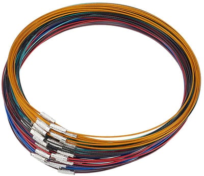 Halsketting van roestvrij staal, 6 kleuren, 60 stuks, 44,5 cm, met messing schroefsluiting, koord, 14,5 cm diameter