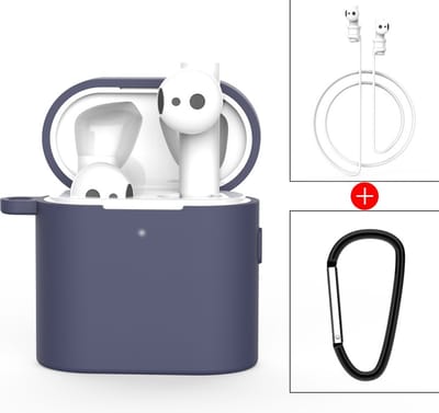 By Qubix - Geschikt voor Xiaomi Air - 3 in 1 siliconen hoesje - Anti-lost Rope + Bevestigingsclip - Blauw