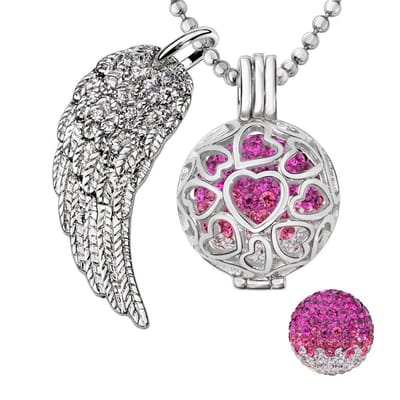 Engelenroeper 18mm Bolhouder met Ketting 90cm en Bolletje - Dames - Zilverkleurig Hartjes - EBS18184