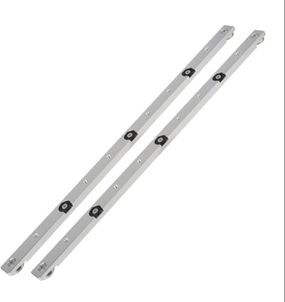 Twee T-sleufgeleiders van 450 mm, aluminium afschuingeleiders, geschikt voor tafelzagen, boormachines, lintzagen en houtbewerkingsapparatuur.