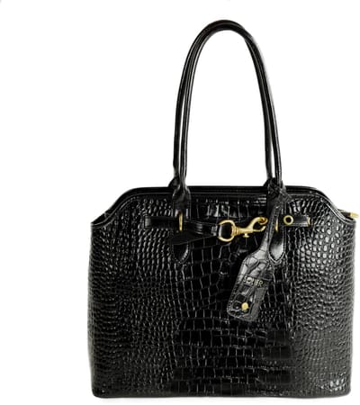 Solier FL57 Arla shopper dames - grote leren schoudertas van gelakt leer met rits - zwart