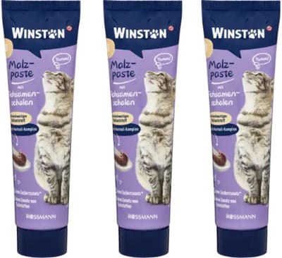 Winston Moutpasta - Kattensnackpasta - Set van 3 | 3x 100ml - Moutpasta met Psylliumschillen - Anti-haarbalpasta voor katten | Ondersteuning bij Normale Spijsvertering en Helpt tegen Haarballen