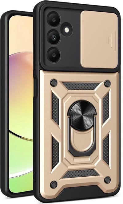 MobyDefend Hoesje - Geschikt voor Samsung Galaxy A15 - Pantsercase Met Draaibare Ring - Goud