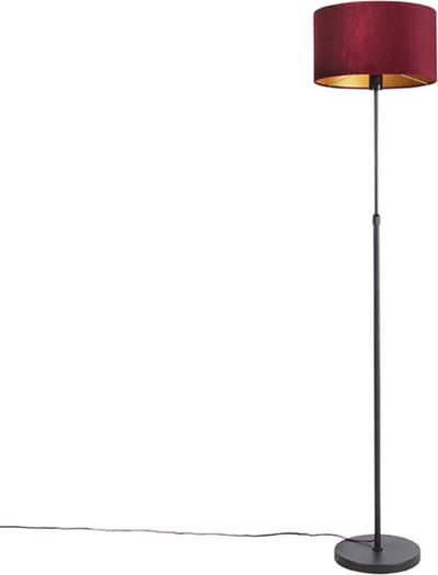 QAZQA parte fl - Landelijke Vloerlamp | Staande Lamp met kap - 1 lichts - H 1675 mm - Zwart Goud - Woonkamer | Slaapkamer