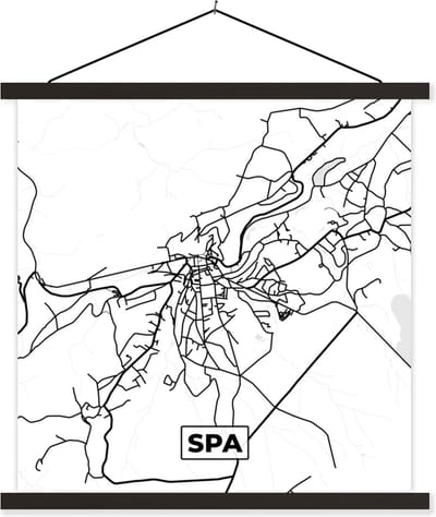 Posterhanger incl. Poster 60x60 cm - Schoolplaat - Zwart Wit – België – Plattegrond – Stadskaart – Kaart – Spa - Textielposter - Zwarte latten - Stadskaart