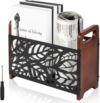 SNJY® Krantenbak - Lectuurbak - Tijdschriftenhouder - Magazinehouder - 13L x 33B x 24H cm - Bruin/Zwart