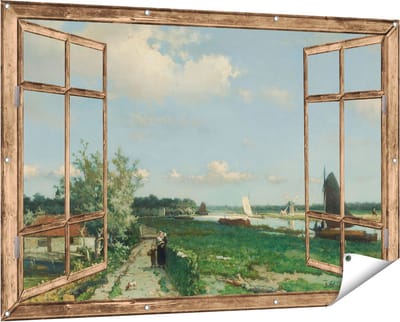 Gards Tuinposter Doorkijk De Trekvliet bij Rijswijk - Jan Hendrik Weissenbruch - 150x100 cm - Tuindoek - Tuindecoratie - Wanddecoratie buiten - Tuinschilderij