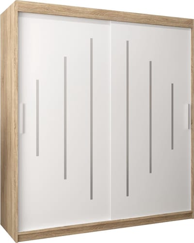 InspireMe - Kledingkast met 2 schuifdeuren, Modern-stijl, Een kledingkast met planken (BxHxD): 180x200x62 - MALTESE 180 Sonoma Eik + Wit Mat