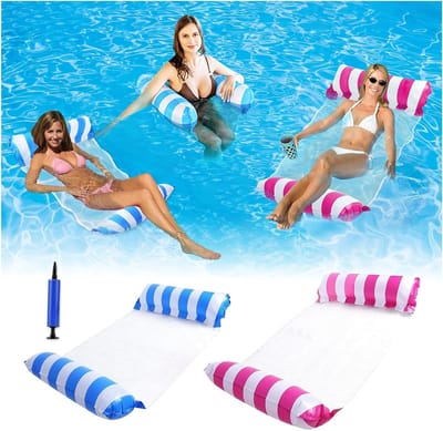 2 Stuks Opblaasbare Zwembad Hangmat, 4-in-1 Water Hangmat voor Ontspanning en Zwemmen
