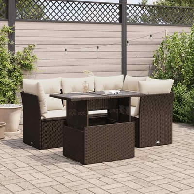 vidaXL - 5-delige - Loungeset - met - kussens - poly - rattan - bruin
