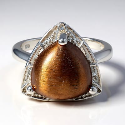Cavill - Zilveren ring 925 Sterling - Rode triljant cabochon tijgeroog 5,31 ct & witte topaas 0,023 ct - Elegante damesring