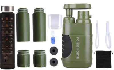 PolkaHome Waterfilter Survival Filtert 15000L - Waterfilter Outdoor - Waterzuiveringsapparaat - Waterzuivering survival Kit, water filter, waterfilters noodpakket (inclusief 2 reserve vervangingsfilter + 300ml waterfles) Filtert 15000L