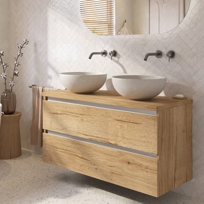 Saqu Gaia badmeubel incl. afdekblad 120x51x62cm eiken marcato – aluminium greeplijst