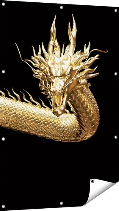 Gards Tuinposter Gouden Draak - 80x120 cm - Tuindoek - Tuindecoratie - Wanddecoratie buiten - Tuinschilderij