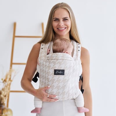 ROOKIE Baby Premium Elite draagzak - Design buikdrager en rugdrager - Comfortabel en ergonomisch baby spullen - Babydrager vanaf Geboorte - Ook voor Peuter - Biologisch katoen (Houndstooth)