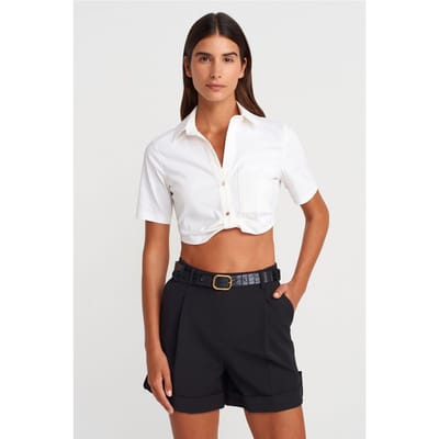 Dames Cropped Poplin Shirt