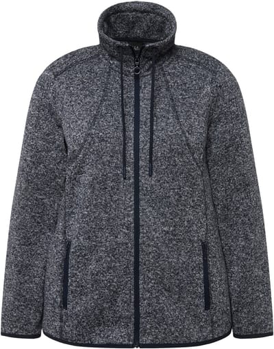 Ulla Popken - Dames - Jas van gebreid fleece ruiten opstaande kraag ritszakken - Marine - Maat 42+