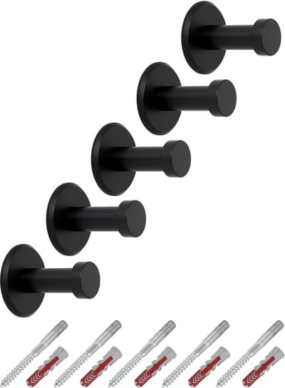 5 stuks SOTECH kapstokhaken Talea RVS zwart gepoederlakt lengte: 33 mm incl. plaatje en bevestigingsset